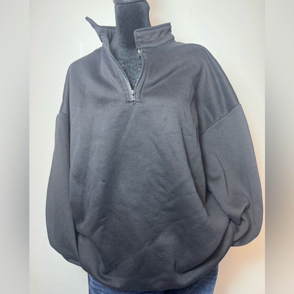 Trendy Queen Oversized Women’s Black Half-Zip Sweatshirt Size L - Picture 3 of 11